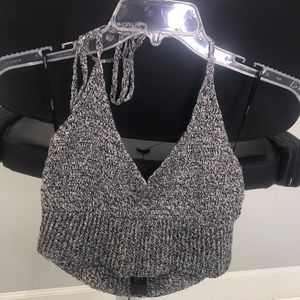 Cropped knit grey halter top